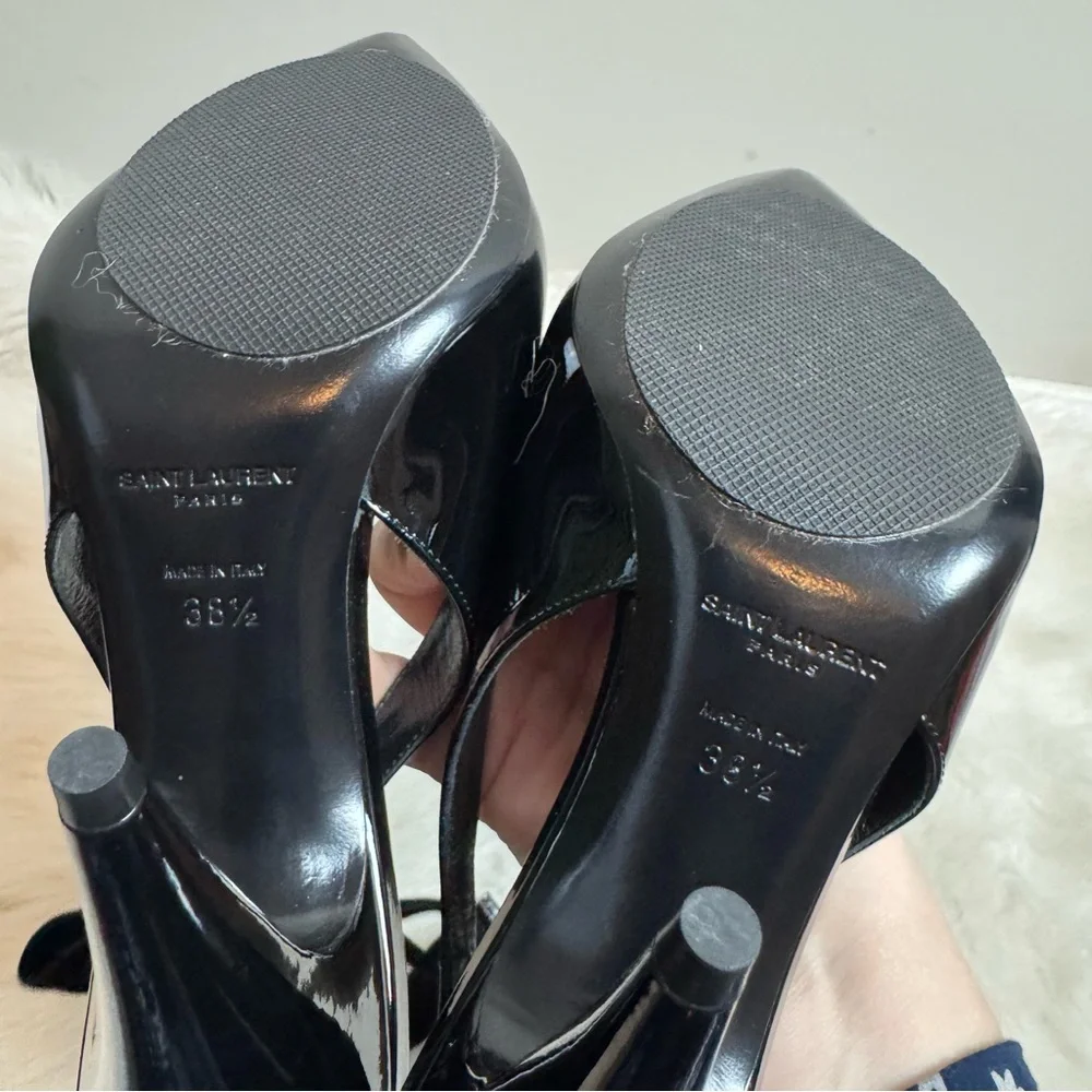 Saint Laurent Kika 55 Lace Up Patent Leather Sling Back Heels - Picture 9 of 11